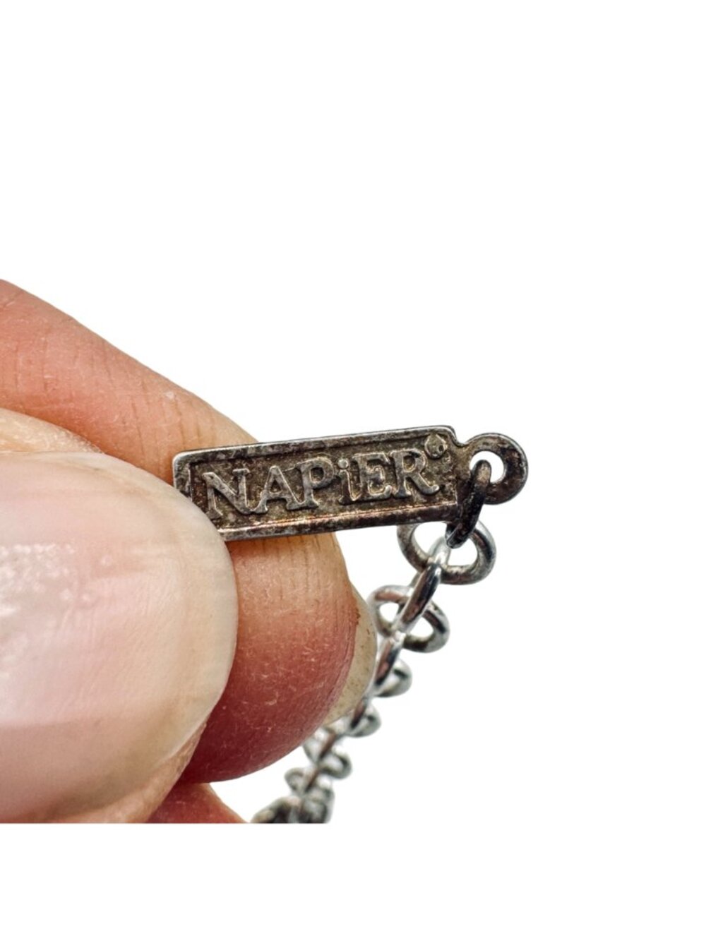 Vintage NAPiER Silver Tone Necklace Barrel Links 16" - Picture 5 of 7